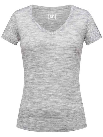 SN Super Natural W BASE V-NECK TEE 140 Ash Melange